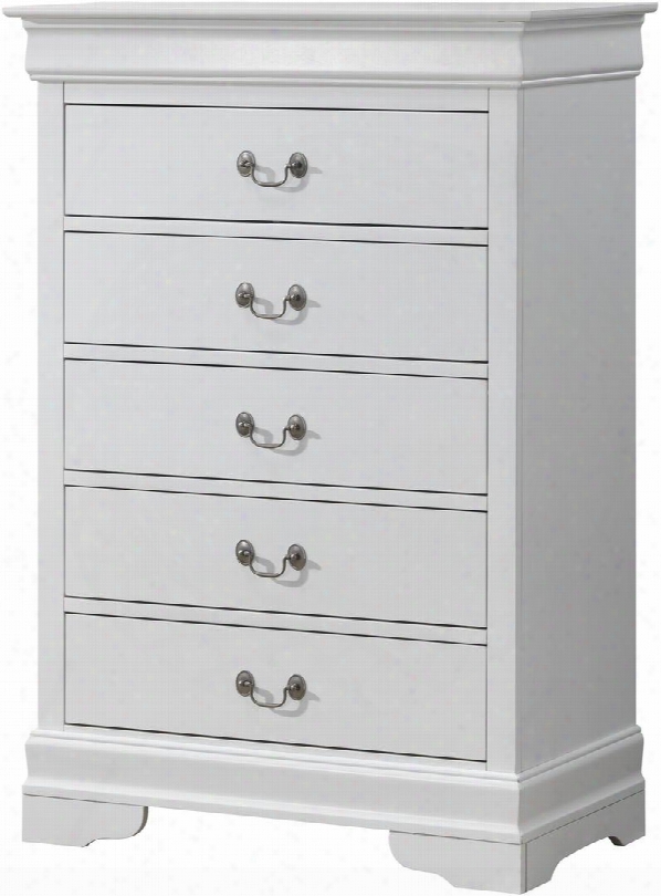 G3190-ch 33" Chest With 5 Drawers Antique Bronze Hardware Bracket Feet And Wood Veneer Construction In White