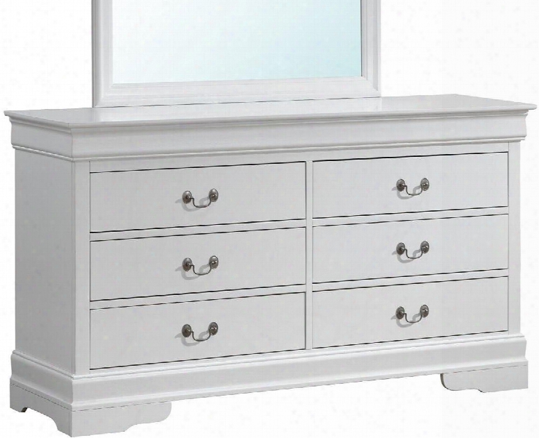 G3190-d 60" Dresser With 6 Drawers Antique Bronze Hardware Bracket Feet And Wood Veneer Construction In White