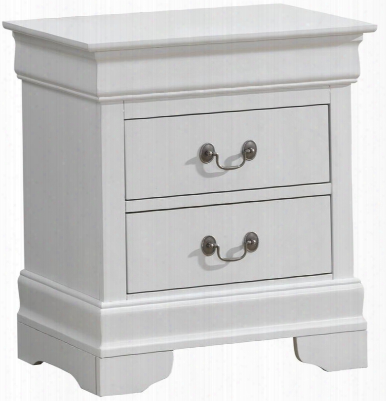 G3190-n 22" Nightstand With 2 Drawers Antique Bronze Hardware Bracket Feet And Wood Veneer Construction In White