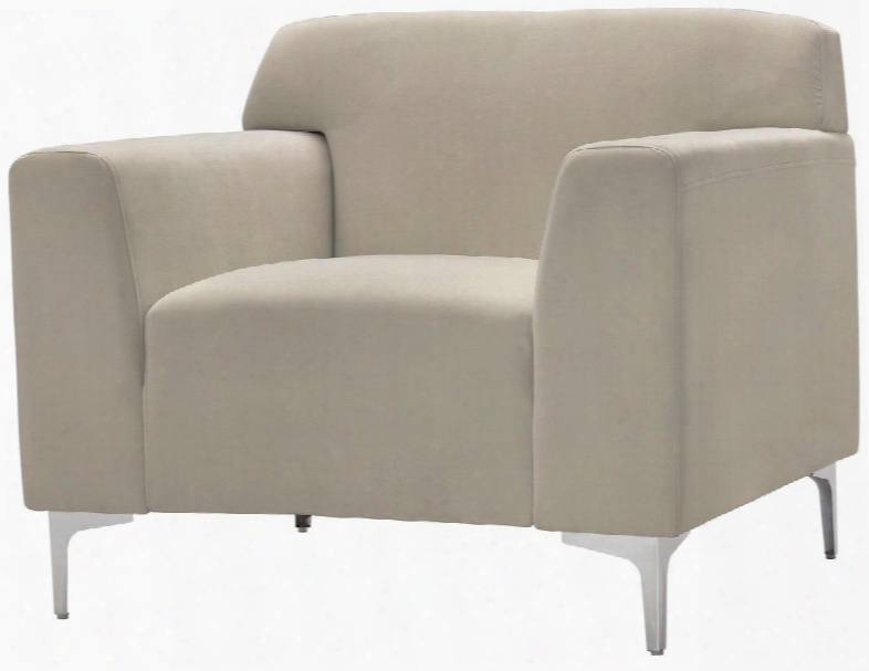 G332-c 37" Armchair With Compact Design Removable Chrome Legs Track Arms And Soft Velvet Cover In Beige