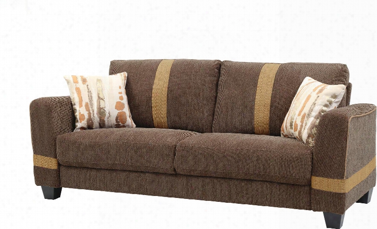 G339-s 81" Sofa With Pocketed Coil Foam Encased Seat Cushions Throw Pillows And Fabric Upholstery In Brown And Beige