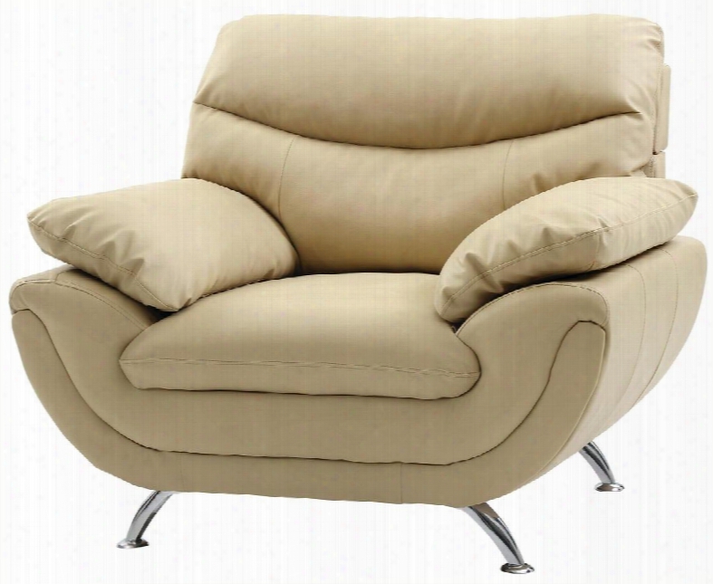 G435-c 44" Chair With Chrome Legs Medium Firm Seating Padded Arms Split Back Cushions And Faux Leather Upholstery In Beige