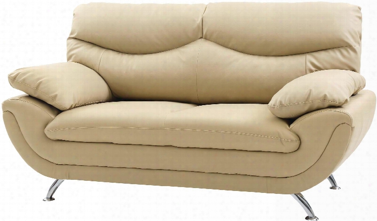 G435-l 67" Loveseat With Chrome Legs Medium Firm Seating Padded Arms Be Broken Back Cushions And Faux Leather Upholstery In Beige