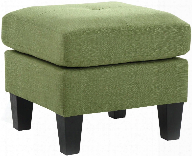 G476-o 23" Ottoman With Tufted Seat Square Shape Tapered Legs And Fabric Upholstery In Green