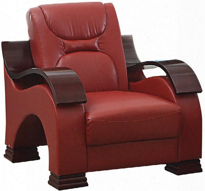 G489-c 35" Armchair With High Gloss Contoured Arms Faux Leather Upholstery Removable Back And Arms In Red