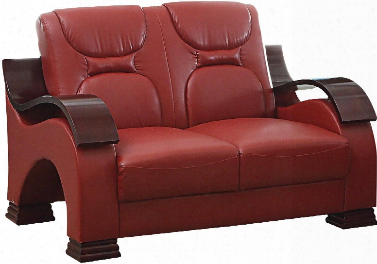 G489-l 56" Loveseat With Removable Back And Arms High Gloss Contoured Arms And Faux Leather Upholstery In Red