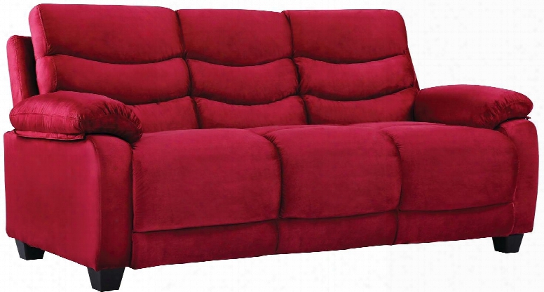 G558-s 77" Sofa With Removable Back Tapered Block Legs Pub Back Plush Padded Arms And Micro Suede Upholstery In Red Cherry