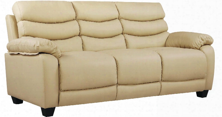G564-s 77" Sofa With Removable Back Tapered Block Legs Pub Back Plush Padded Arms And Faux Leather Upholstery In Beige