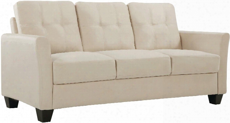 G568-s 76" Sofa With Removable Back Pocketed Coil Seating Tufted Back Tapered Legs And Micro Suede Upholstery In Beige