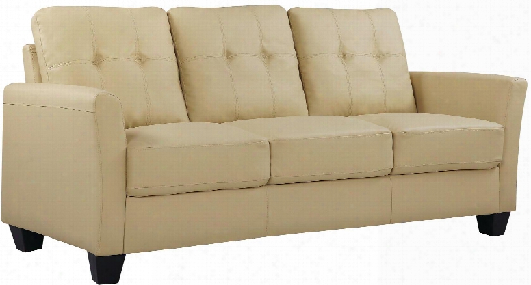 G576-s 76" Sofa With Tapered Legs Removable Back Track Arms Tufted Back Pocket Coil Seating And Faux Leather Upholstery Iin Beige