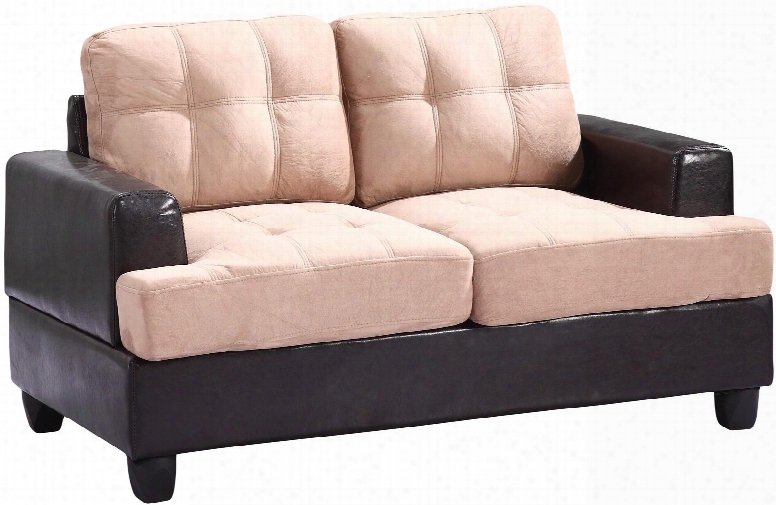 G588a-l 58" Loveseat With Removable Backs And Arms Apered Legs Tufted Cushions Track Arms Suede Fabric And Pu Leather Upholstery In Mocha