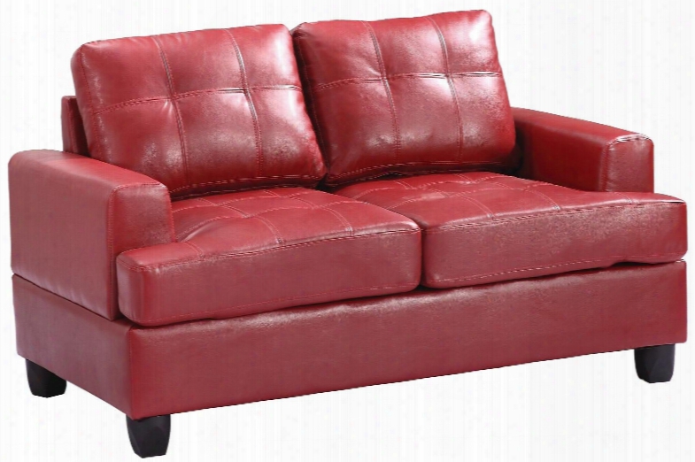 G589a-l 58" Loveseat With Removable Backs And Arms Tapered Legs Tufted Cushions Track Arms And Pu Leather Upholstery In Red