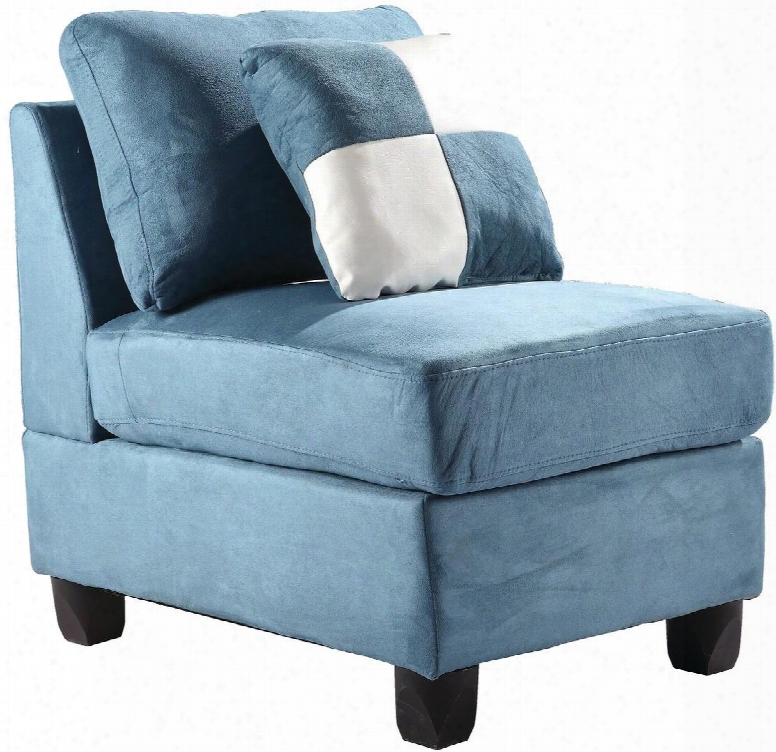 G638-ac 23" ; Armless Chair With Removable Cushions Tapered Legs Removable Back And Suede Fabric Upholstery In Aqua