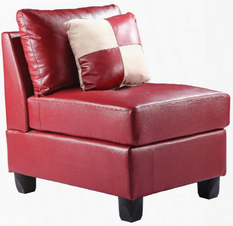 G649-ac 23" Armless Chair With Removable Cushions Tapered Legs Removable Back And Pu (bycast) Leather Upholstery In Red
