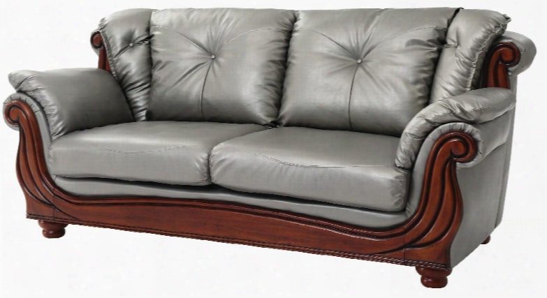 G697-s 85" Sofa With Wood Trim Removable Back Button Tufted Back Cushion Turned Bun Feet Pocketed Coil Seating And Glove Soft Faux Leather Cover In Antique