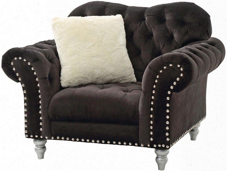 G709-c 48" Armchair With Nailheasd Painted Legs Match Nailheads Turned Legs And Velvet Upholstery In Black