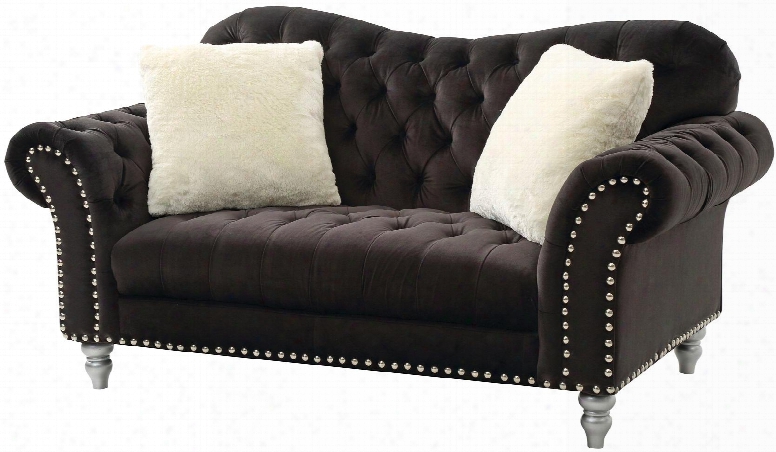 G709-l 71" Loveseat With Nailheads Painted Legs Match Nailheads Turned Legs And Velvet Upholstery In Black
