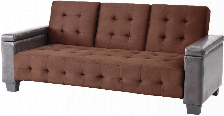 G748-s 84" Sofa Bed With Tapered Legs Drop Down Center Console Cupholders Arm Storage Tufted Details Track Arms Suede And Faux Leather Upholstery In