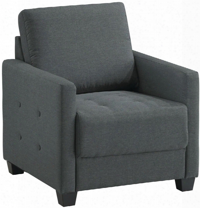 G778-c 28" Armchair With Buttoon Tufting Track Arms Tapered Legs Removable Back And Twill Fabric Upholstery In Charcoal