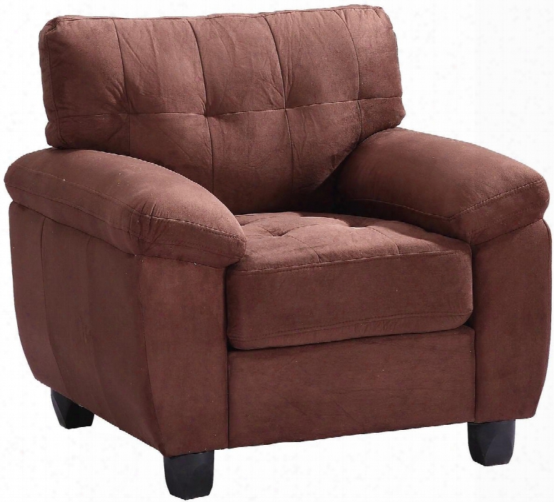 G902a-c 36" Chair With Tufted Cushions Pillow Top Arms Tapered Legs Removable Back And Suede Fabric Upholstery In Chocolate