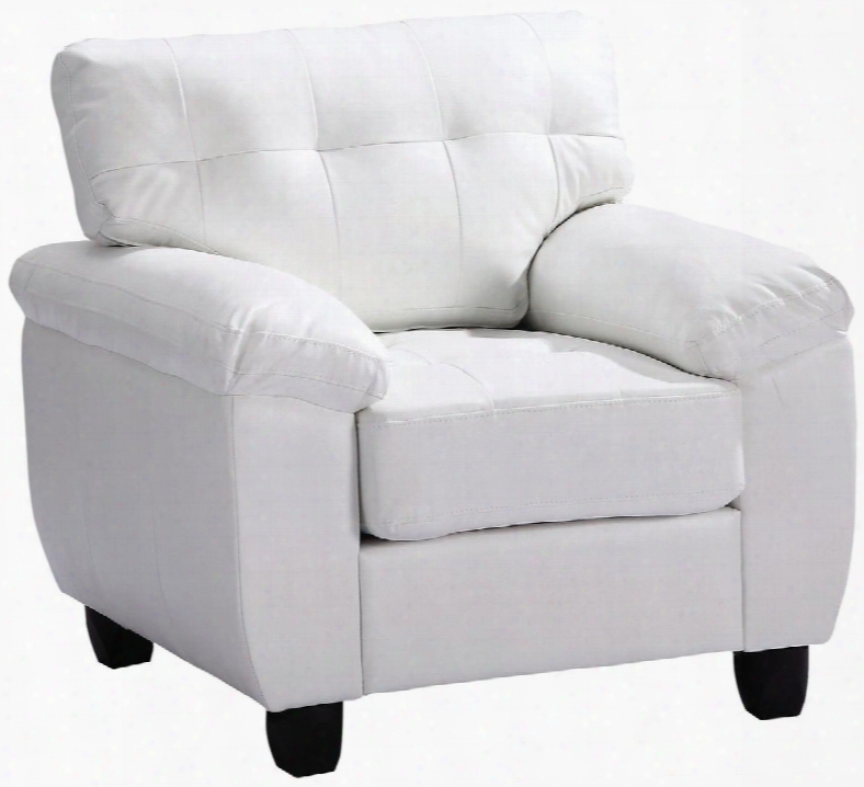 G907a-c 36" Chair With Tufted Cushions Pillow Top Arms Tapered Legs Removable Back And Faux Leathe Rupholstery In White