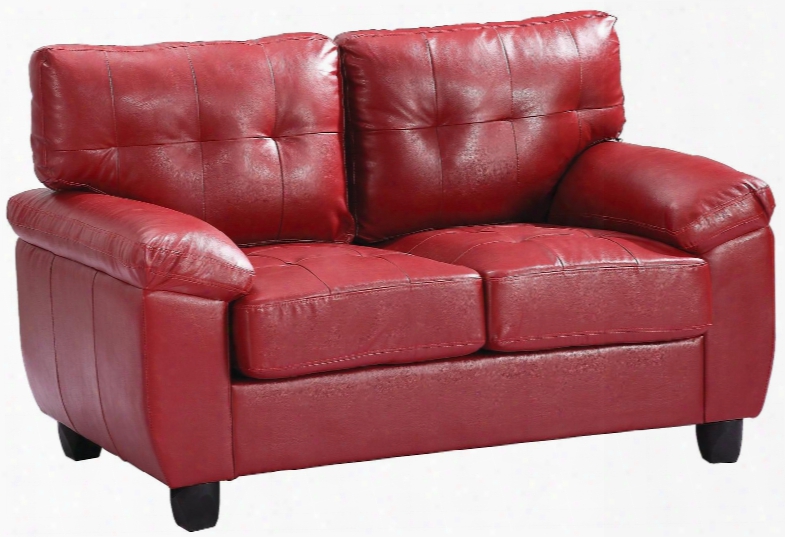 G909a-l 57" Loveseat With Tufted Cushions Pillow Top Arms Tapered Legs Removable Backs And Faux Leather Upholstery In Red