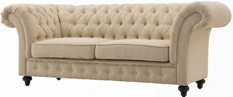 G930 Collection G932-s 89" Sofa With Mid Century Design Tufted Design Classic Wood Turned Legs And Fabric Upholstery In Beige