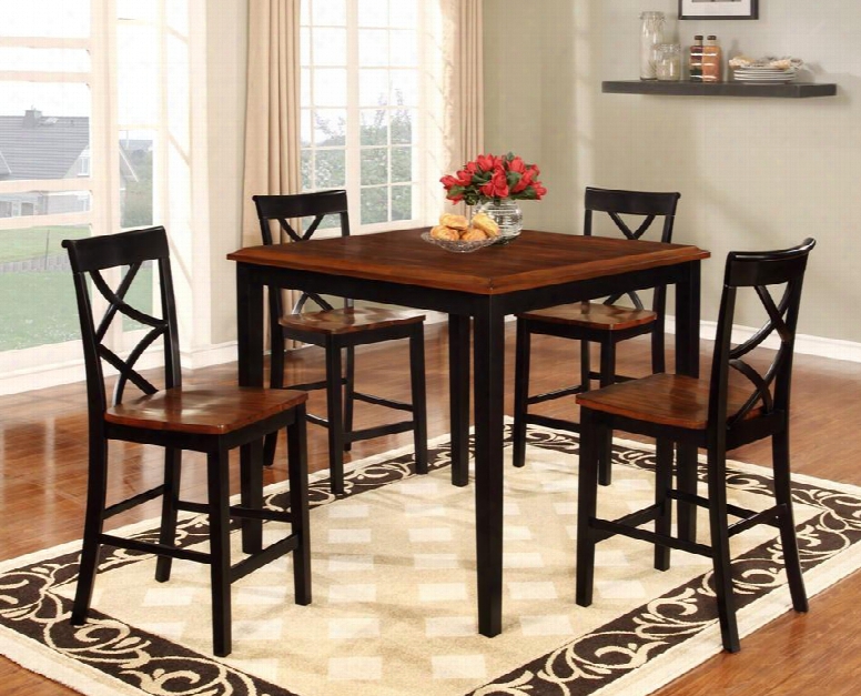 Harrison Collection 15d2002bl 37" 5 Piece Chic Counter Set With One Square Table And Four Chairs In Black And