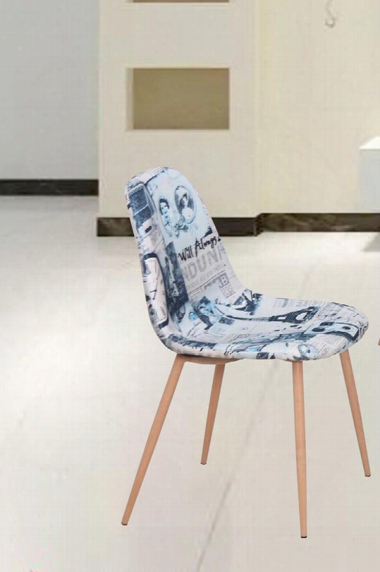 I16907 33" Side Chair With Tapered Legs And Newspaper Print Fabric