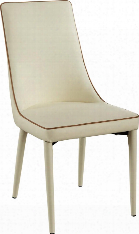 I17650 37" Side Chairs With Tapered Legs Piped Stitch1ng Upholstered Seat And Back In Matt Cream