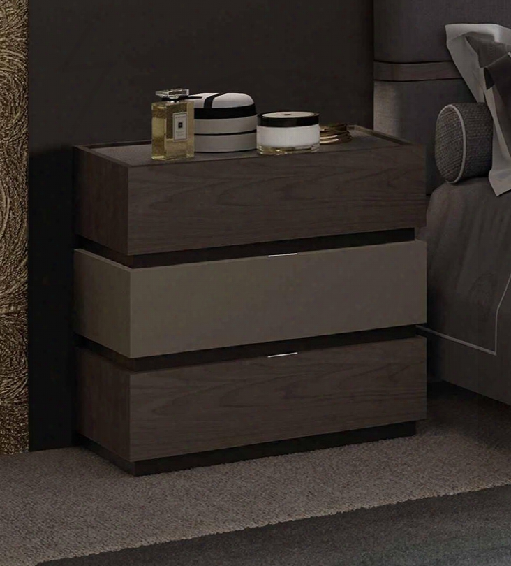 Leo Collection I17734 25" Nightstand With 3 Drawers And Metal Hardware In Grey And Warm Brown