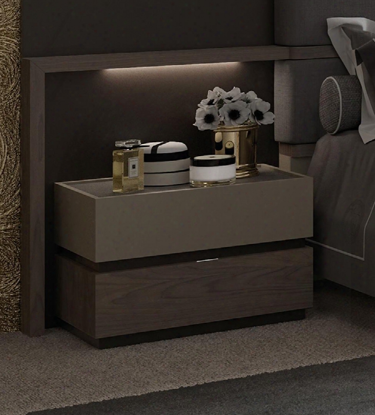 Leo Collection I17735 25" Nightstand With 2 Drawers And Metal Hardwar In Grey And Warm Brown