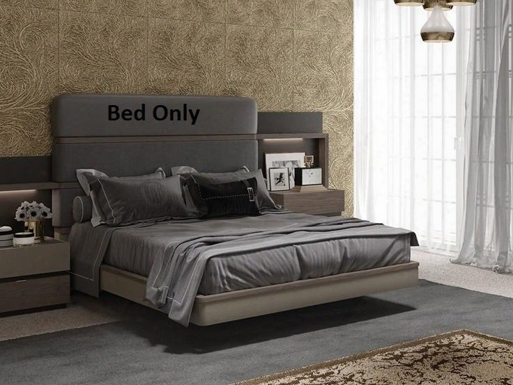 Leo Collection I17736 King Bed With High Headboard Wooden Slats Frame And Eco-leather Upholstery In Grey And Warm Brown
