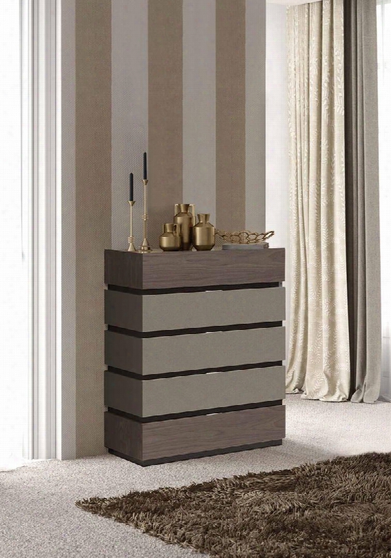 Leo Collection I17738 25" Chest With 5 Drawers And Metal Hardware In Grey And Warm Brown