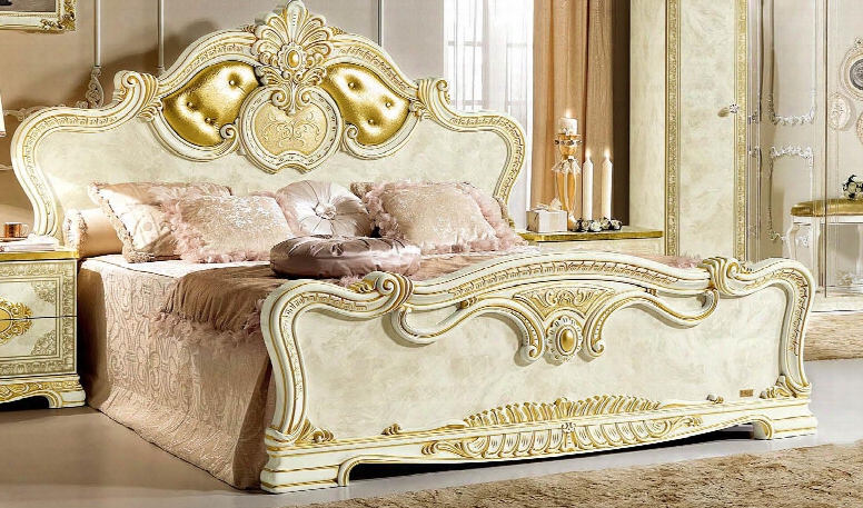 Leonardo Collection I10649 95" King Size Bed (imbottito) In Ivory And