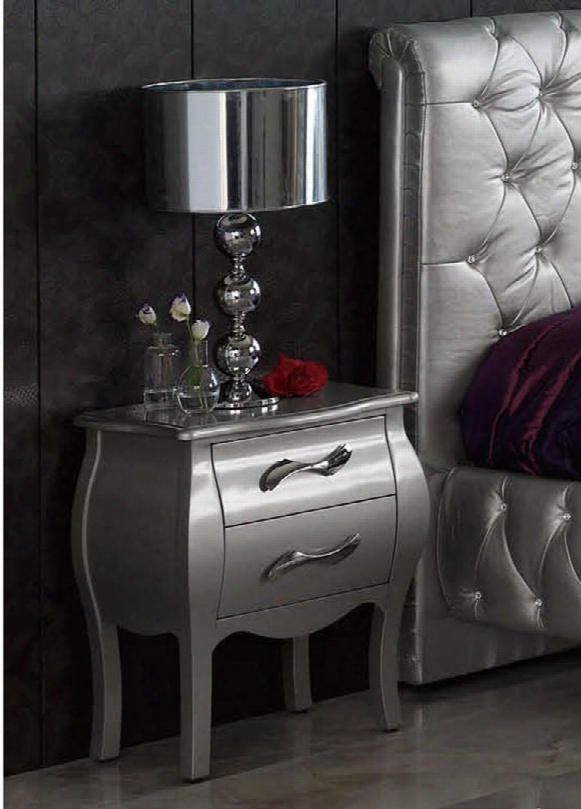 Lorena Collection I2087 20" Nightstand With 2 Drawers Metal Handles Apron And Wood Construction In Silver