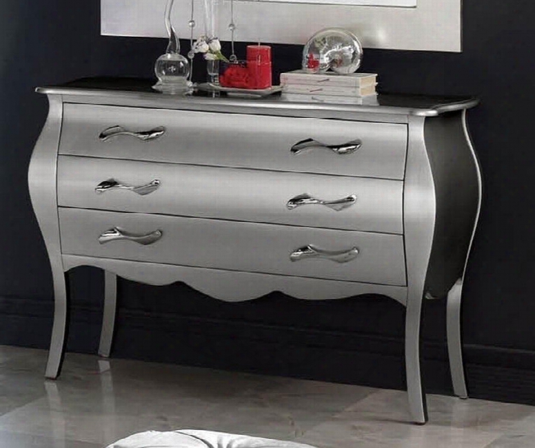 Lorena Collection I2088 45" Dresser With 3 Drawers Carved Apron Metal Hardware And Wood Construction In Silver