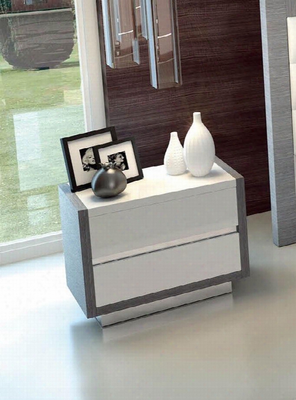 Mangano Collection I11555 26" Nightstand With 2 Drawers Chrome Base Made In Italy And High Gloss Veneers In White