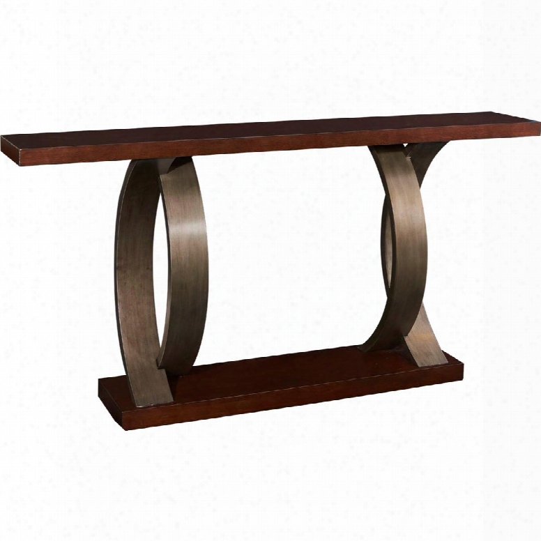 Miles Collection D1016a16 72" Console With Birch V Eneer Gunmetal Metallic Bent Wood Legs And Bottom Shelf In Dark