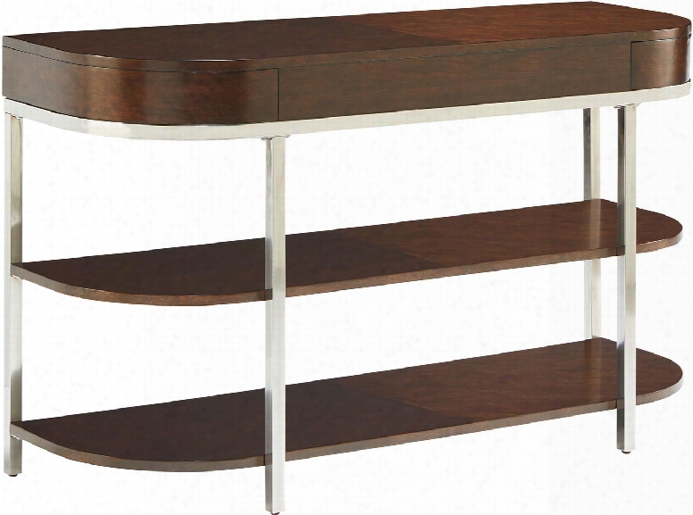 Mira Collection 20426 52" Console Table With Demi-lune Shape Apron 2 Shelves And Stainless Steel Legs In Cherry