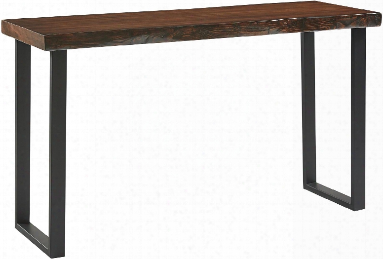 Navajo Collection 29937 50" Sofa Table With Thick Top Rustic Live Edge Detail Square Metal Legs And Mahogany Finish In Dark