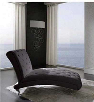 Nelly Collection I935 55" Chaise With Metal Cabriole Legs Button Tufted Cushion And Pu Leather Upholstery In Black