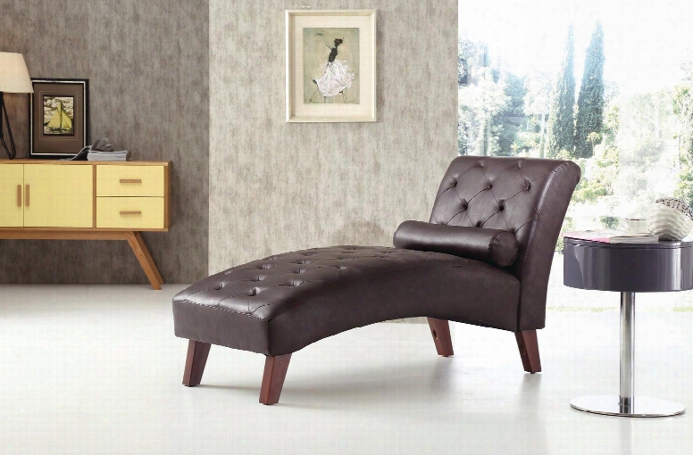 Newbury Collection G237-chs 61" Chaise Lounge With Tufted Seating Booster Pillow Tapered Wood Legs And Faux Leather Upholstery In Brown Sauvage