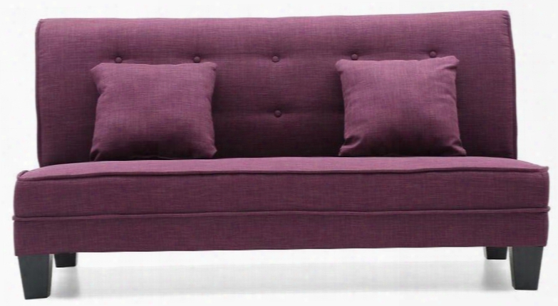 Newbury Collection G415-s 61" Armless Loveseat With 2 Throw Pillows Tapered Legs Button Tufted Backward And Fabric Upholstery In Purple