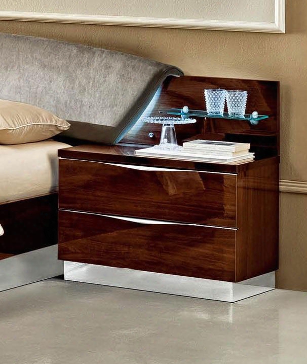 Onda Collection I10471 30" Maxi Nightstand With 2 Drawers Made In Italy And Wood Construction In Walnut