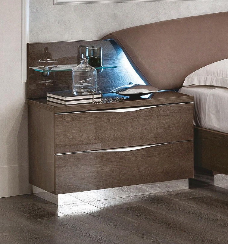 Platinum Collection I16440 30" Nightstand With 2 Drawers Wave Shaped Handles Made In Italy And Wood