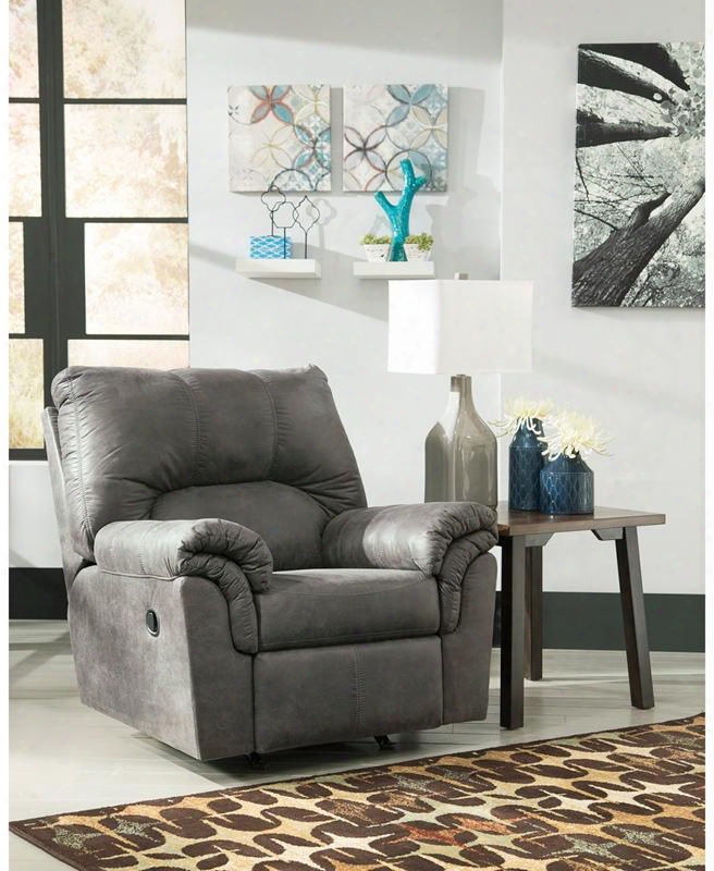Signature Design By Ashley Bladen Fsd-1209rec-sla-gg 40" Rocker Recliner With Plush Upholstered Arms Recessed Lever Recliner Pilllow Back Cudhions And Faux