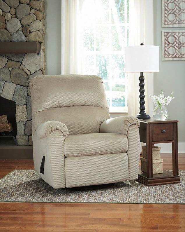 Signature Esign By Ashley Bronwyn Fsd-1119rec-gld-snd-gg 39" Recliner With Swivel Glider Feature Lever Recliner Plush Pllow Back Metal Frame And Fabric