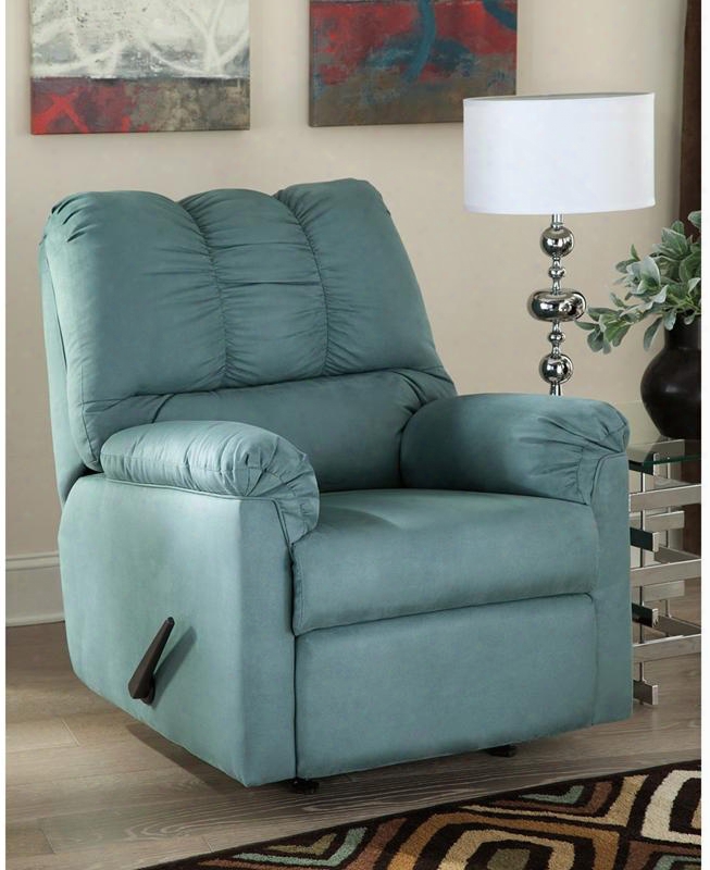 Signature Design By Ashl Ey Darcy 42" Fsd-1109rec-sky-gg Rocker Recliner With Plush Upholstered Arms Recessed Lever Recliner And Microfiber Upholstery In Sky