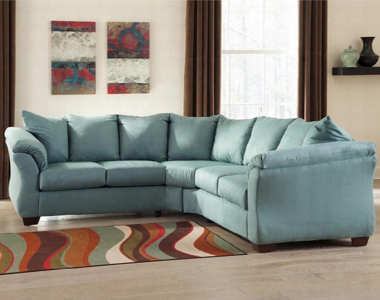 Signature Design By Ashley Darcy Fsd-1109sec-sky-gg 2 Pc Sectional With Plush Upholstered Arms Loose Seat Cushions And Microfiber Upholstery In Weather Blue